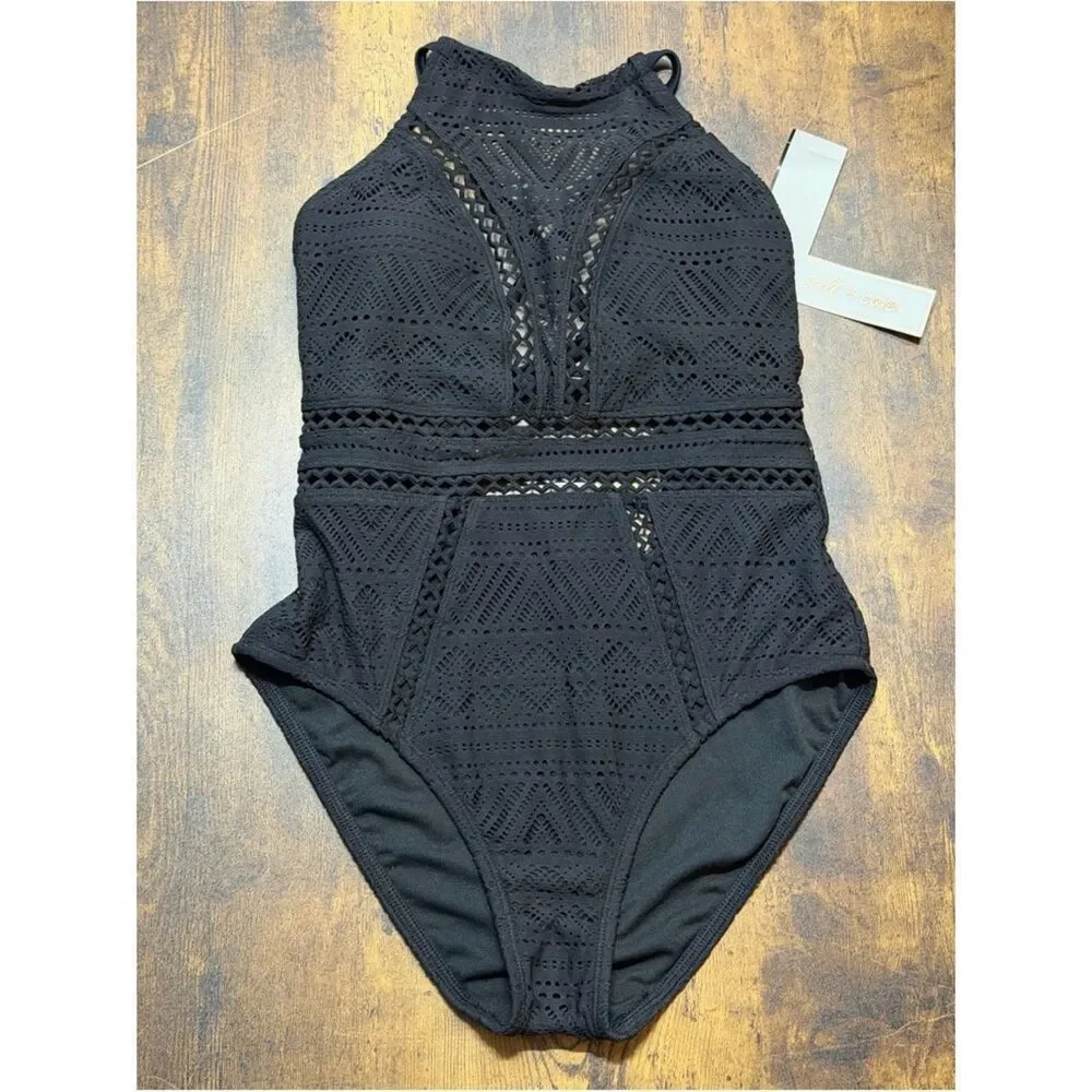 ✨ Salt + Cove Black Crochet One Piece Swimsuit Size Medium NWT ✨